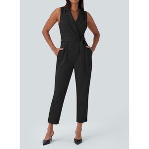 Halara SculptKnit Sleeveless Pockets Belted Tapered Work Jumpsuit Sz Medium Wome